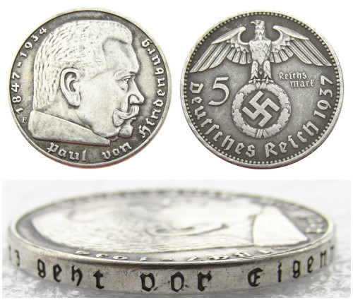 German WW2 Nazi 5 Mark 1937F Commemorative Coin Copy