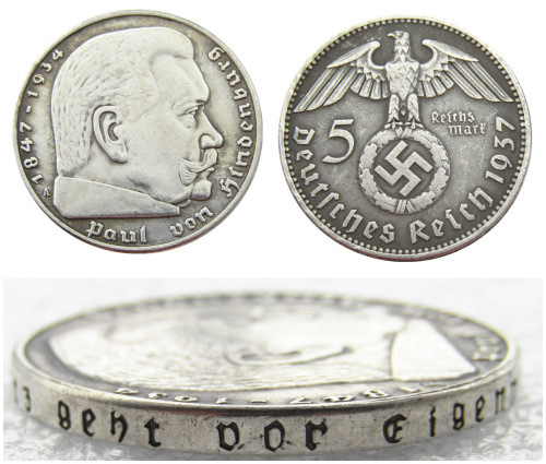 German WW2 Nazi 5 Mark 1937A Commemorative Coin Copy