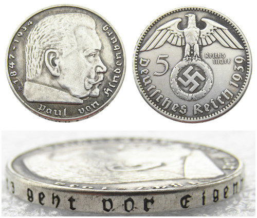 German WW2 Nazi 5 Mark 1939E Commemorative Coin Copy