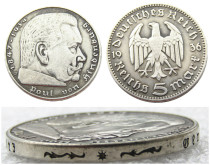 Germany 5 Reichsmark Hindenburg Eagle 1936D Silver Plated Coin Copy