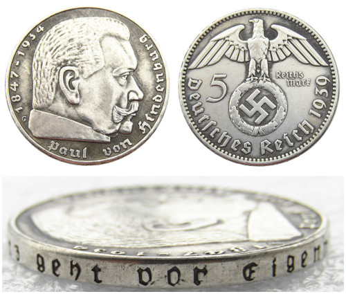 German WW2 Nazi 5 Mark 1939G Commemorative Coin Copy