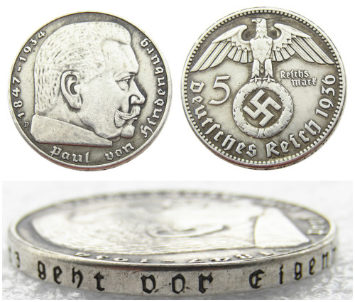 German WW2 Nazi 5 Mark 1936D Commemorative Coin Copy