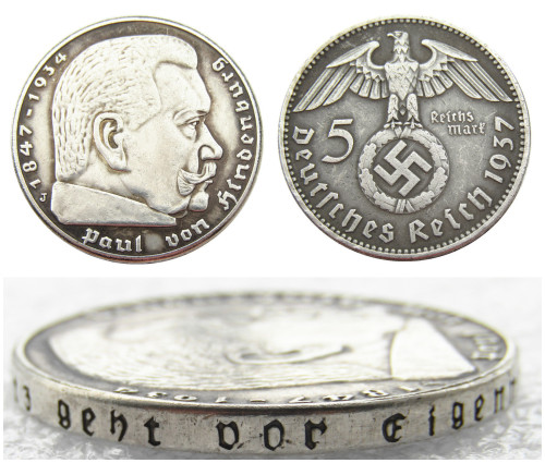 German WW2 Nazi 5 Mark 1937J Commemorative Coin Copy