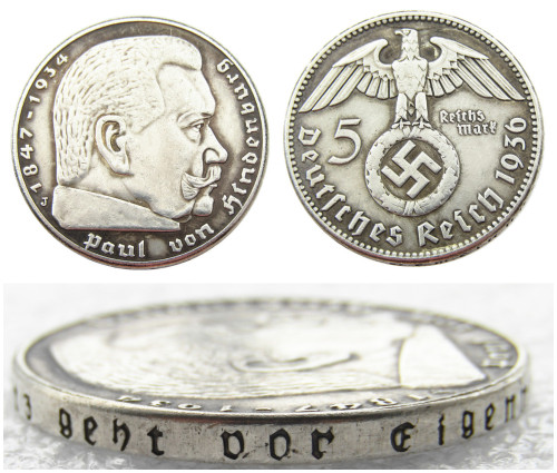 German WW2 Nazi 5 Mark 1936J Commemorative Coin Copy