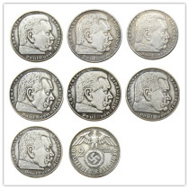 German WW2 Nazi SWASTIKA 1939ABDEFGJ 2Mark Silver Plated Coin Copy