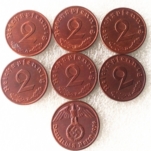 German 1938ABDEFJ 2Pfennig 100% Copper Coin Copy