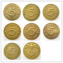 German 1939ABDEFGJ 5Pfennig 100% Brass Coin Copy