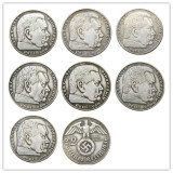 German WW2 Nazi SWASTIKA 1936ABDEFGJ 2Mark Silver Plated Coin Copy