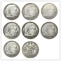 German WW2 Nazi SWASTIKA 1936ABDEFGJ 2Mark Silver Plated Coin Copy