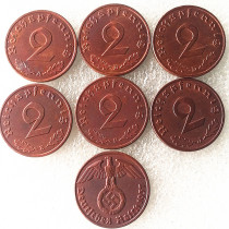 German 1937ABDEFJ 2Pfennig 100% Copper Coin Copy
