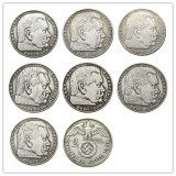 German WW2 Nazi SWASTIKA 1938ABDEFGJ 2Mark Silver Plated Coin Copy