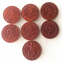 German 1940ABDEFJ 2Pfennig 100% Copper Coin Copy
