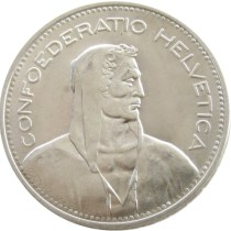 A Set Of (1937-1954) 5pcs Switzerland (Confederation) 5Francs（5Franken）Silver Plated Copy Coin(31.45mm)