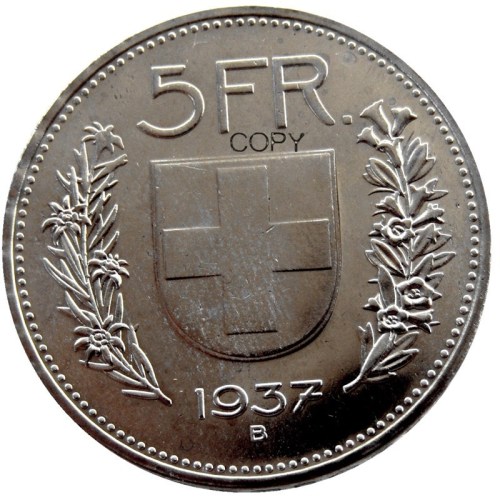 1937 Switzerland (Confederation) 5Francs（5Franken）Nickel Copy Coin(31.45mm)