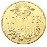 Switzerland 10 Frs 1916 Gold Plated Creative Copy Coin