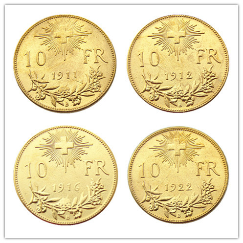 Switzerland 10 Frs (1911-1922)4PCS Gold Plated Creative Copy Coin