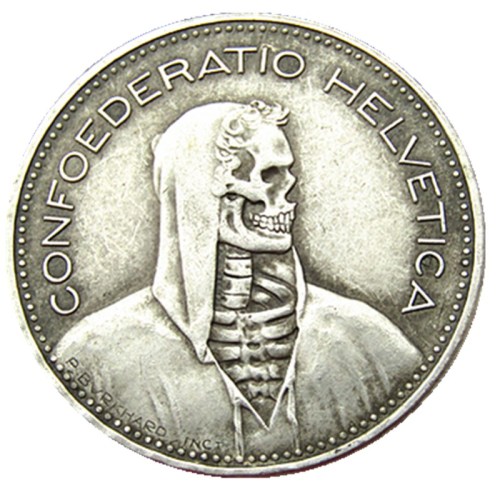 Hobo A Set Of(1937-1954)5pcs Switzerland (Confederation) 5Francs（5Franken）Silver Plated Copy Coin(31.45mm)