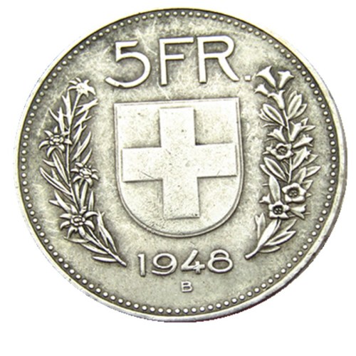 Hobo 1948 Switzerland (Confederation) 5Francs（5Franken）Silver Plated Copy Coin(31.45mm)