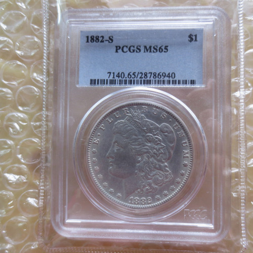 US Coin PCGS 1882S MS65  $1 Morgan Dollar Silver Coins Currency Senior Transparent Box