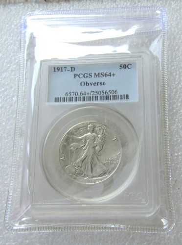 US Coin 1917D MS64+ 50C Walking Liberty Half Dollar Silver Coins Currency Senior Transparent Box