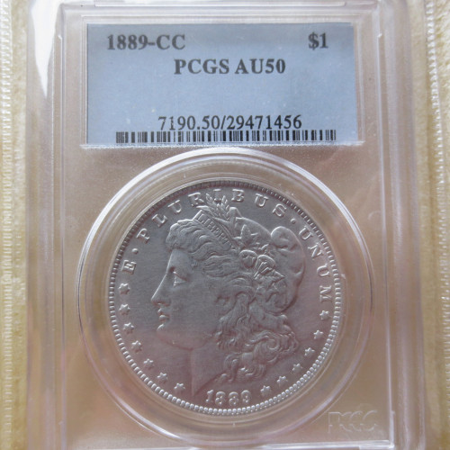 US Coin PCGS 1889CC AU50  $1 Morgan Dollar Silver Coins Currency Senior Transparent Box