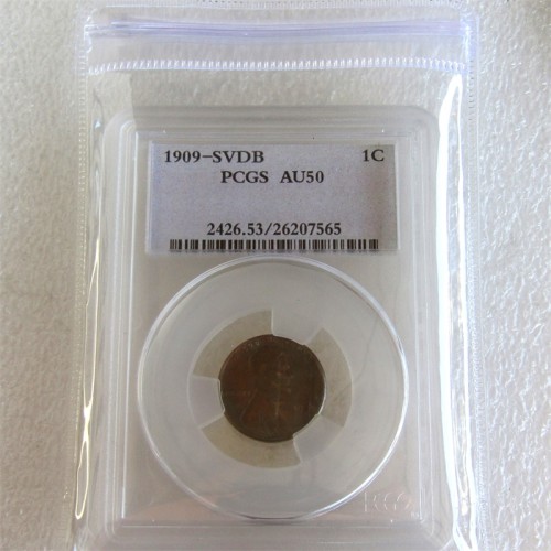 US Coin PCGS 1909SVDB AU50 1C Lincoln Penny Cent Copper Currency Senior Transparent Box