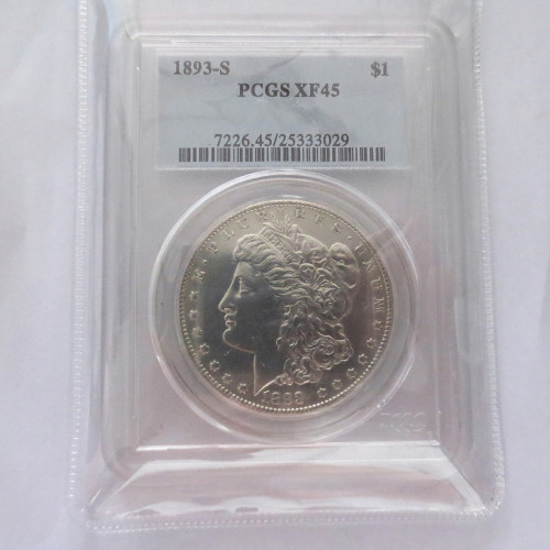 US Coin PCGS 1893S XF45 $1 Morgan Dollar Silver Coins Currency Senior Transparent Box