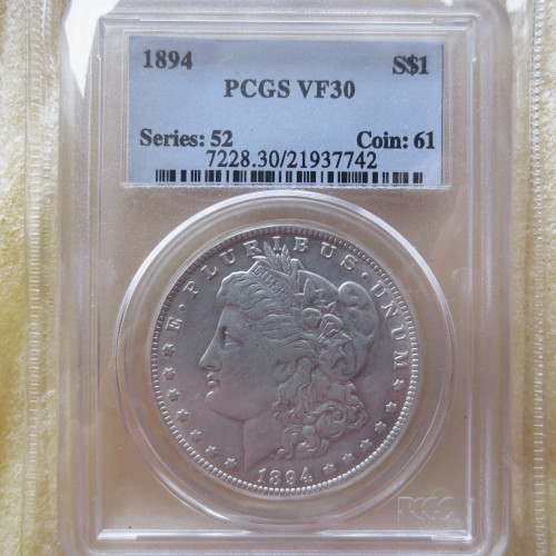 US Coin PCGS 1894 VF30 $1 Morgan Dollar Silver Coins Currency Senior Transparent Box