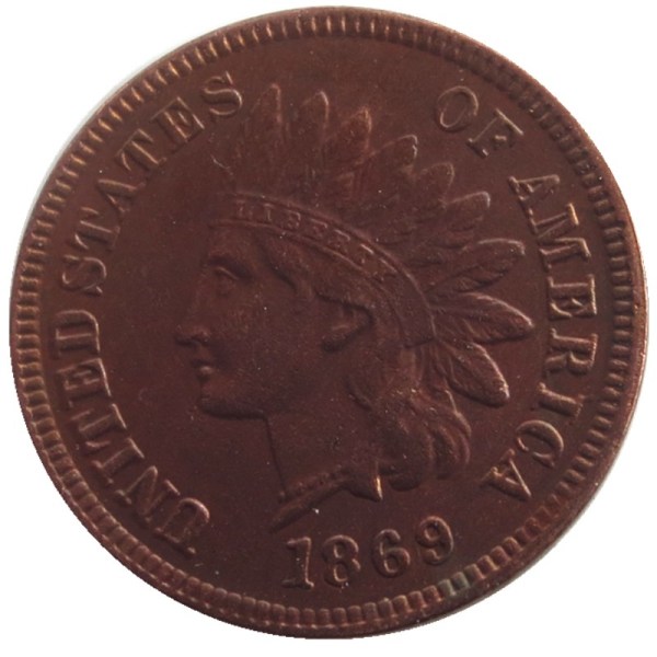 US 1869 Indian Cent 100% Copper Copy Coin