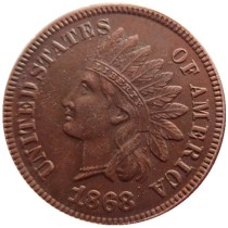 US 1868 Indian Cent 100% Copper Copy Coin