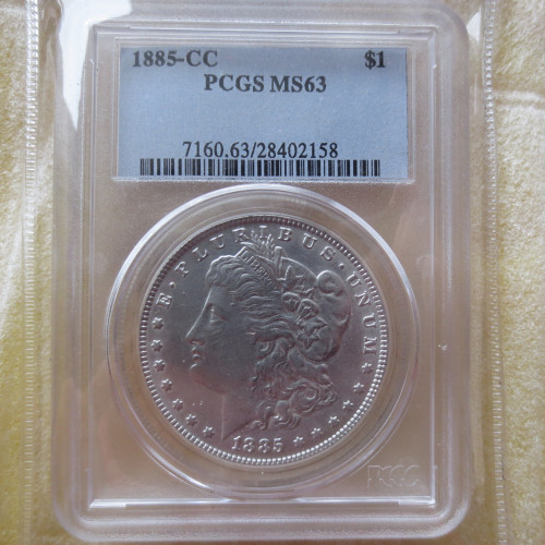 US Coin PCGS 1885CC MS63  $1 Morgan Dollar Silver Coins Currency Senior Transparent Box