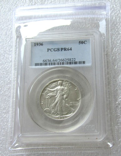 US Coin 1936 PR64 50C Walking Liberty Half Dollar Silver Coins Currency Senior Transparent Box