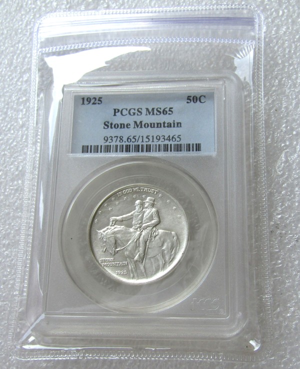 US Coin 1925 MS65 50C Stone Commemorative Coin Half Dollar Silver Coins Currency Senior Transparent Box