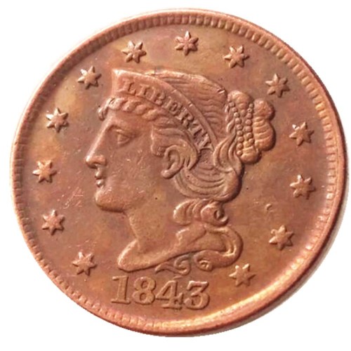 US Coins 1843 Braided Hair Large Cents 100% Copper Coins