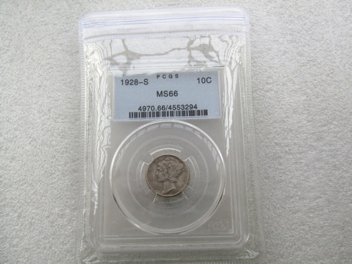 US Coin PCGS 1928S MS66 10C Mercury Dime Cent Currency Senior Transparent Box