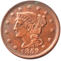 US Coins 1852 Braided Hair Large Cents 100% Copper Coins