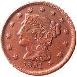 US Coins 1851 Braided Hair Large Cents 100% Copper Coins