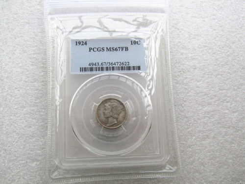 US Coin PCGS 1924 MS67 10C Mercury Dime Cent Currency Senior Transparent Box