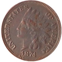 US 1874 Indian Cent 100% Copper Copy Coin