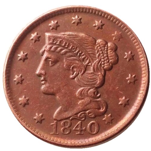 US Coins 1840 Braided Hair Large Cents 100% Copper Coins