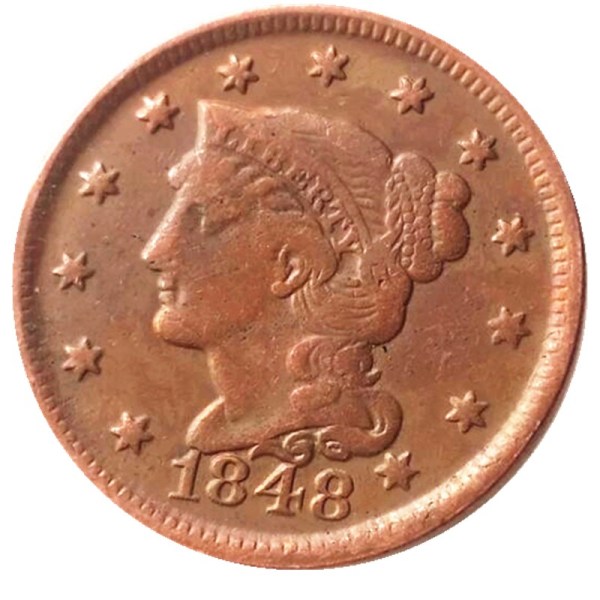 US Coins 1848 Braided Hair Large Cents 100% Copper Coins
