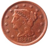 US Coins 1846 Braided Hair Large Cents 100% Copper Coins