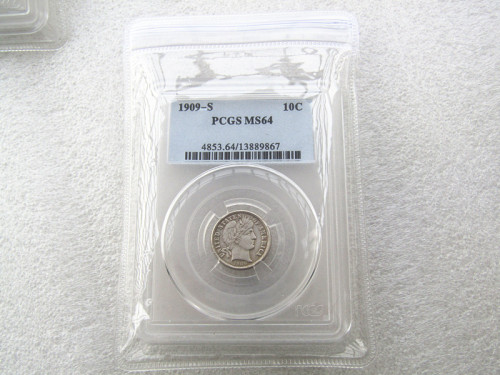 US Coin PCGS 1909s MS64 10C Barber Dime Cent Currency Senior Transparent Box