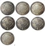 US A Set Of( 1798 -1804) 7pcs Draped Bust Dollar Heraldic Eagle Silver Plated Copy Coins