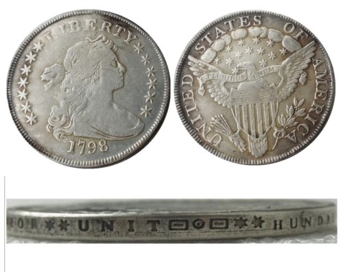 US 1798 Draped Bust Dollar Heraldic Eagle Silver Plated Copy Coins