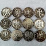 German 5 Reichsmark Hindenburg Eagle A Set Of(1935-1936ADEFGJ) 12PCS Silver Plated Coin Copy
