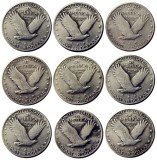 US A Set Of(1916-1924)PS 9PCS Standing Liberty Quarter Dollar Silver Plated Copy Coin