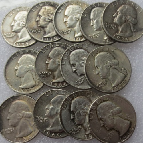 US Coins A Set Of(1932-1964)PSD 14PCS Washington Quarter Dollar Silver Plated Copy Coin