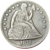 US 1871CC Seated Liberty Dollar Silver Plated Copy Coin