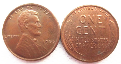 US 1935-P-S-D Lincoln Penny Cent 100% Copper Copy Coin